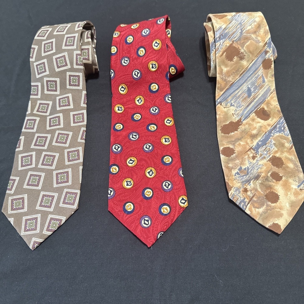 Christian Dior Monsieur Ties Lot Of 3 Brown Geometric Red Geometric Brown Splash